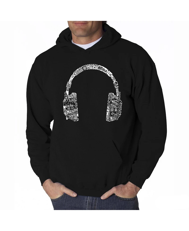 La Pop Art Men's Word Hoodie - Headphones Music Different Languages