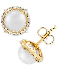 Honora Cultured Freshwater Pearl (7mm) & Diamond (1/6 ct. t.w.) Stud Earrings in 14k Gold