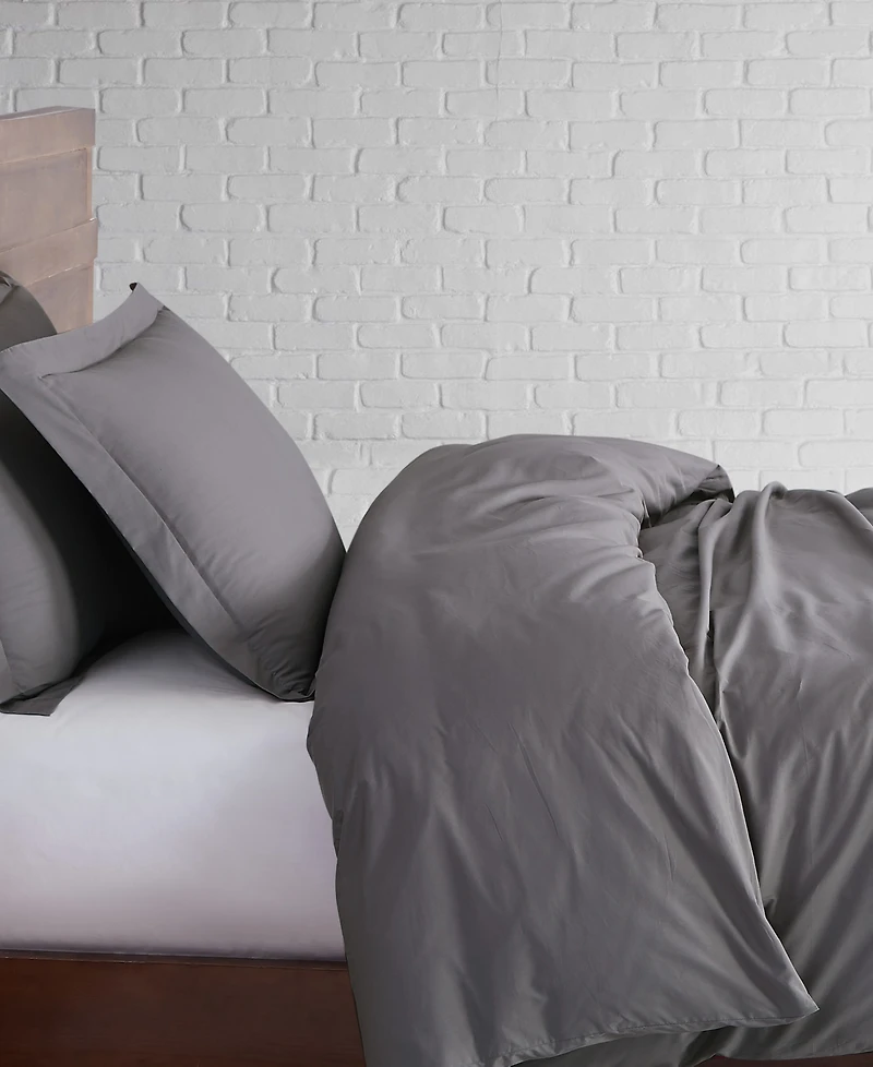 Brooklyn Loom Solid Cotton Percale 3-Pc. Duvet Cover Set, Full/Queen