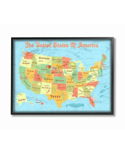 Stupell Industries United States of America Usa Kids Map Framed Giclee Art, 11" x 14"