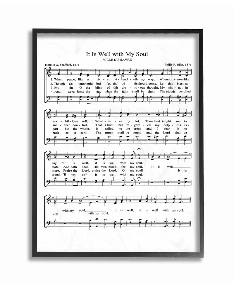 Stupell Industries It is Well With My Soul Vintage-Inspired Sheet Music Framed Giclee Art, 11" x 14"