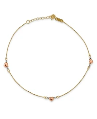 Puffed Heart Anklet with Adjustable 1" Extender in 14k Multi-Gold