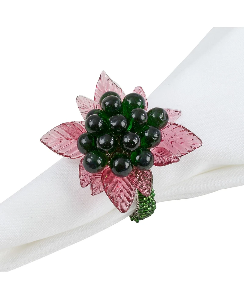 Saro Lifestyle Flower and Leaves Design Beaded Napkin Ring, Set of 4