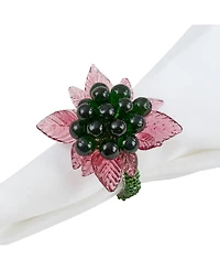 Saro Lifestyle Flower and Leaves Design Beaded Napkin Ring, Set of 4