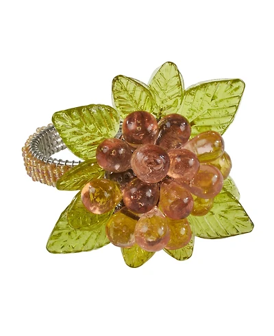 Saro Lifestyle Flower and Leaves Design Beaded Napkin Ring, Set of 4
