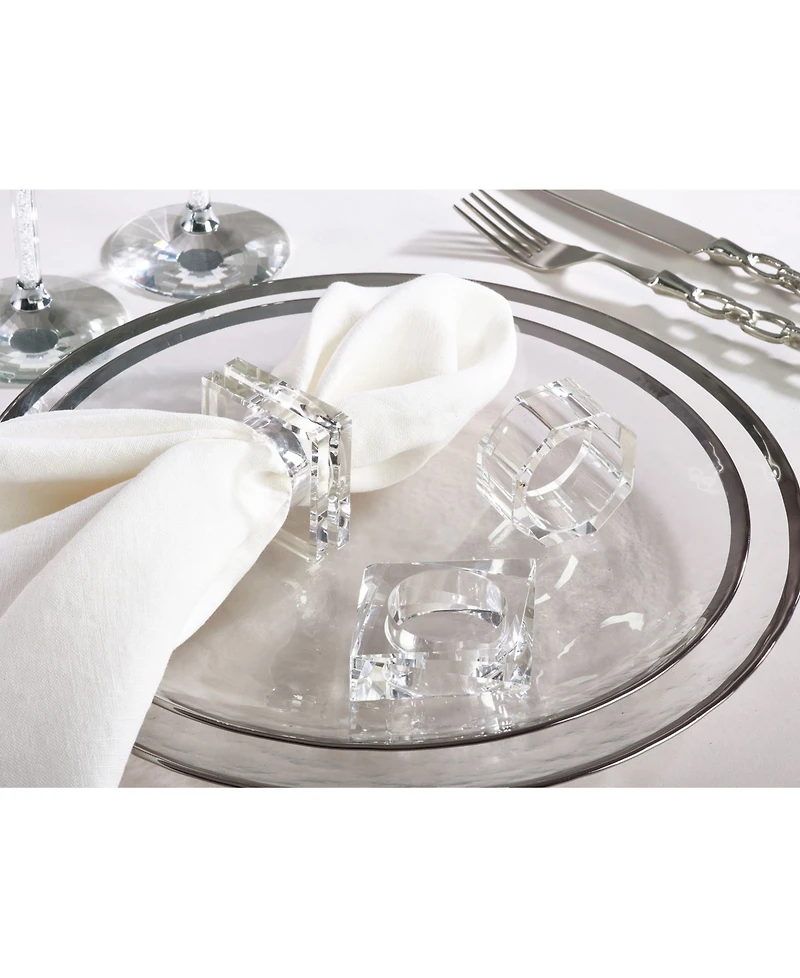 Saro Lifestyle Glass Crystal Doubled Block Napkin Ring, Set of 4