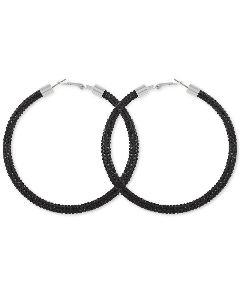 Guess Large Pave Hoop Earrings 3"