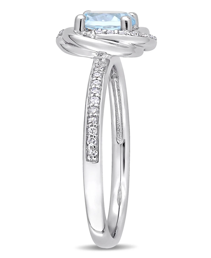 Blue Topaz (1 ct. t.w.) and Diamond (1/6 Swirl Ring 10k White Gold