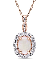 Opal (7/8 ct. t.w.), White Topaz (5/8 ct. t.w.) and Diamond Accent Vintage 17" Necklace in 14k Rose Gold