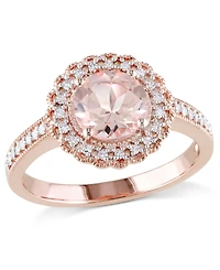 Morganite (1-1/6 ct. t.w.) and Diamond (1/8 Floral Halo Ring 18k Rose Gold Over Silver