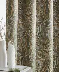 Hlc.me Paris Paisley Decorative Print Damask Pattern Light Reducing Filtering Grommet Window Curtain Panels, Set of 2 (Blue, 50 W x 84 L