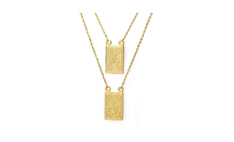 Steeltime Men's 18k gold Plated Stainless Steel Religious Escapulario Style Reversable Necklace