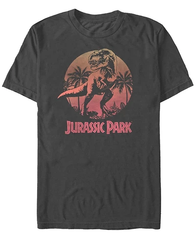 Jurassic Park Men's Retro T-Rex Sunset Logo Short Sleeve T-Shirt