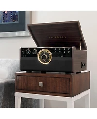 Innovative Technology Victrola 6-in-1 Wood Empire Mid Century Modern Bluetooth Record Player with 3-Speed Turntable, Cd, Cassette Player and Radio