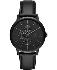 Men's Black Leather Strap Watch 42mm