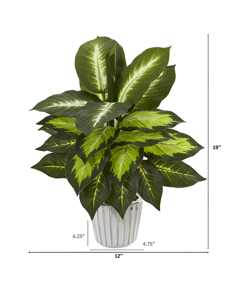 Nearly Natural 19" Dieffenbachia Artificial Plant in White Vase, Set of 2