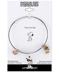 Unwritten Snoopy & Woodstock Bangle Bracelet in Stainless Steel with Silver Plated Charms