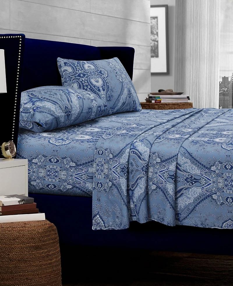 Tribeca Living Atlantis Printed Cotton Extra Deep Pocket Sheet Set