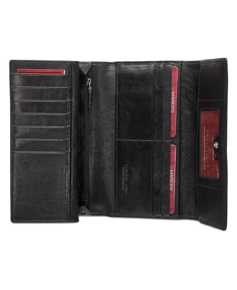 Mancini Equestrian-2 Collection Rfid Secure Trifold Checkbook Wallet