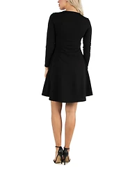 24seven Comfort Apparel Women's Simple Long Sleeve Knee Length Flared Dress