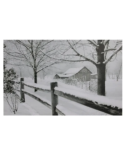 Northlight Large Fiber Optic Lighted Snowy Winter Cabin Canvas Wall Art, 15.75" x 23.5"