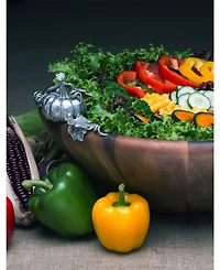 Vagabond House Acacia Wood "Harvest" Serving, Salad, Fruit Bowl with Solid Pewter Accents