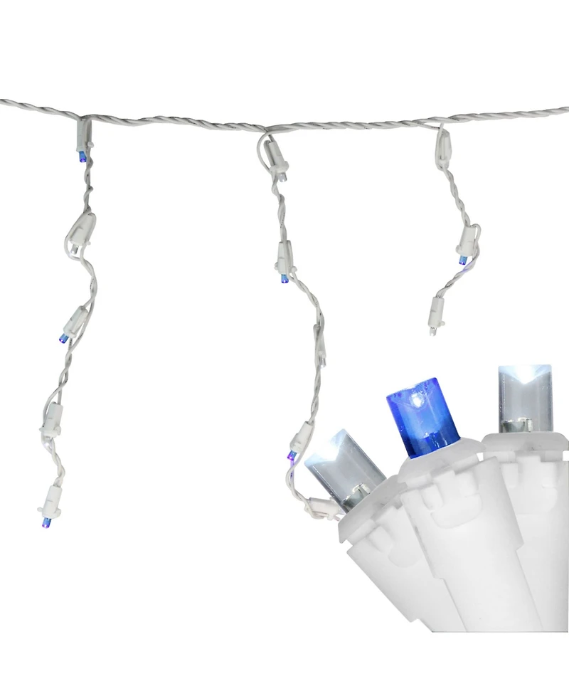 Northlight Set of 100 Blue and Pure White Led Wide Angle Icicle Christmas Lights - White Wire