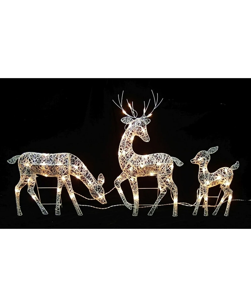 Northlight Set of 3 White Glittered Doe Fawn and Reindeer Lighted Christmas Outdoor Decoration
