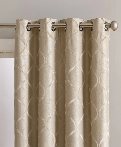 Hlc.me Versailles Lattice Flocked 100% Complete Blackout Thermal Insulated Window Curtain Grommet Panels, Energy Savings & Soundproof