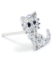 Crystal Pave Little Cat with Whiskers Stud Earrings in Sterling Silver