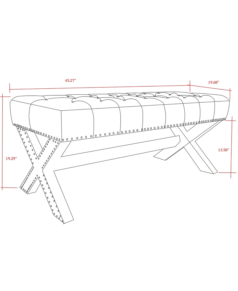 Inspired Home Louis Tufted Nailhead Bench with X-Legs
