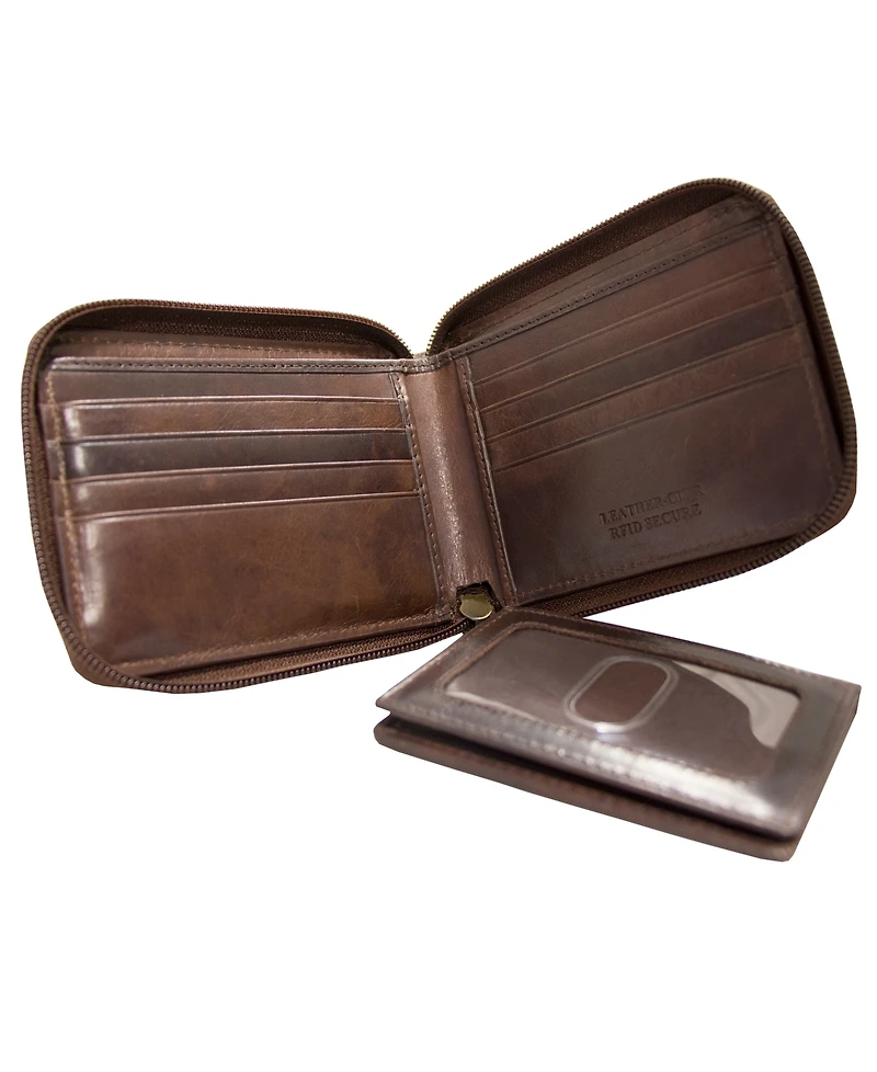 Men's Mancini Boulder Collection Rfid Secure Zippered Wallet with Removable Passcase