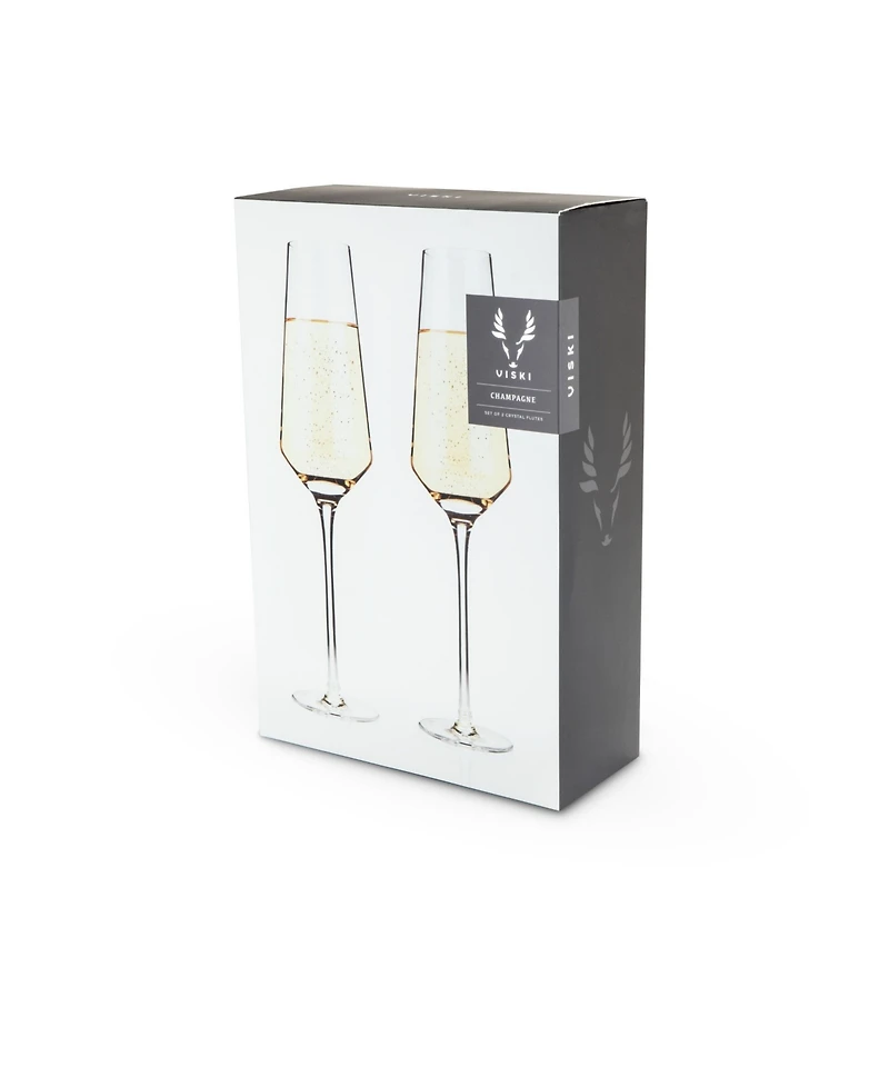 Viski Raye Angled Crystal Champagne Flutes, Set of 2, 8 Oz