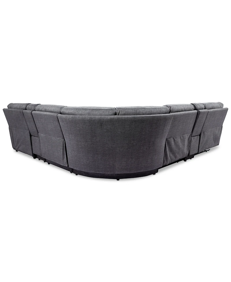 Closeout! Hutchenson 7-Pc. Fabric Chaise Sectional with 3 Power Recliners and 2 Consoles