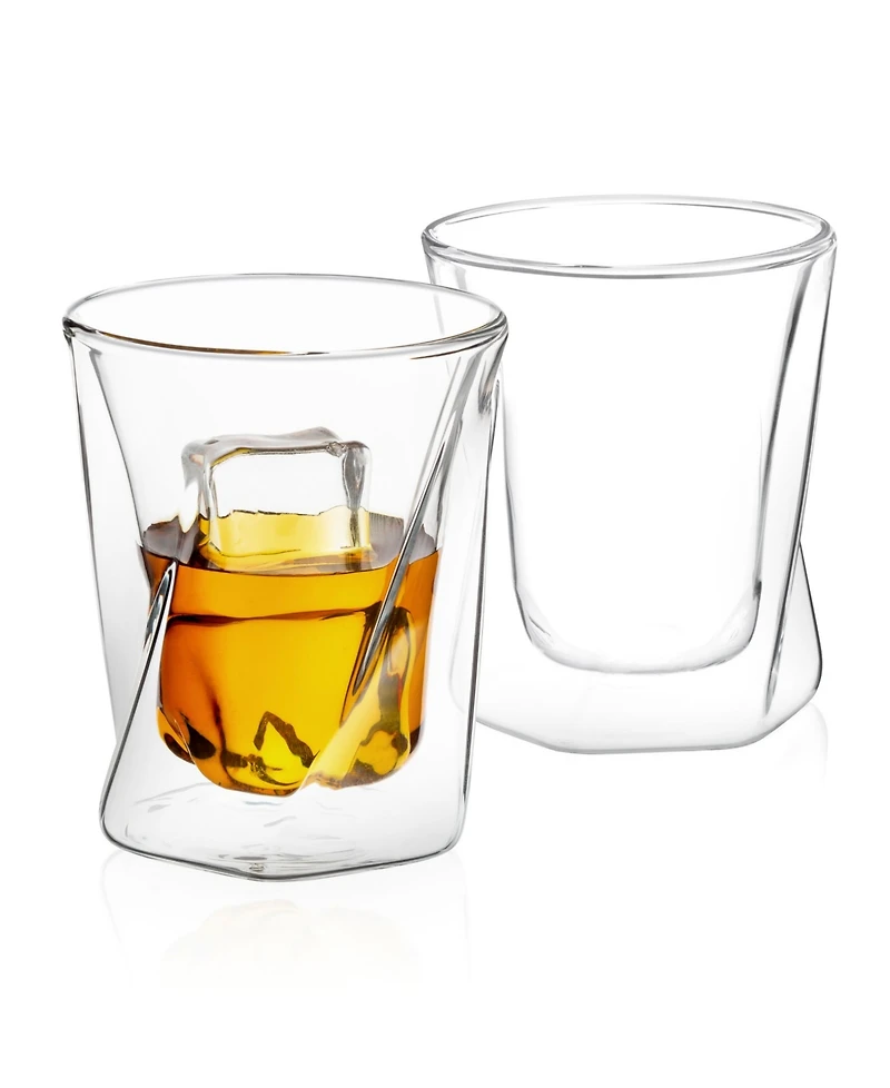 JoyJolt Lacey Double Wall Whiskey Glasses Set of 2