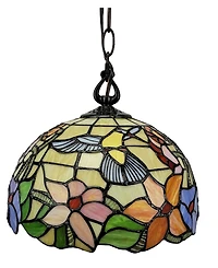 Amora Lighting Tiffany Style Floral, Hummingbird Hanging Lamp