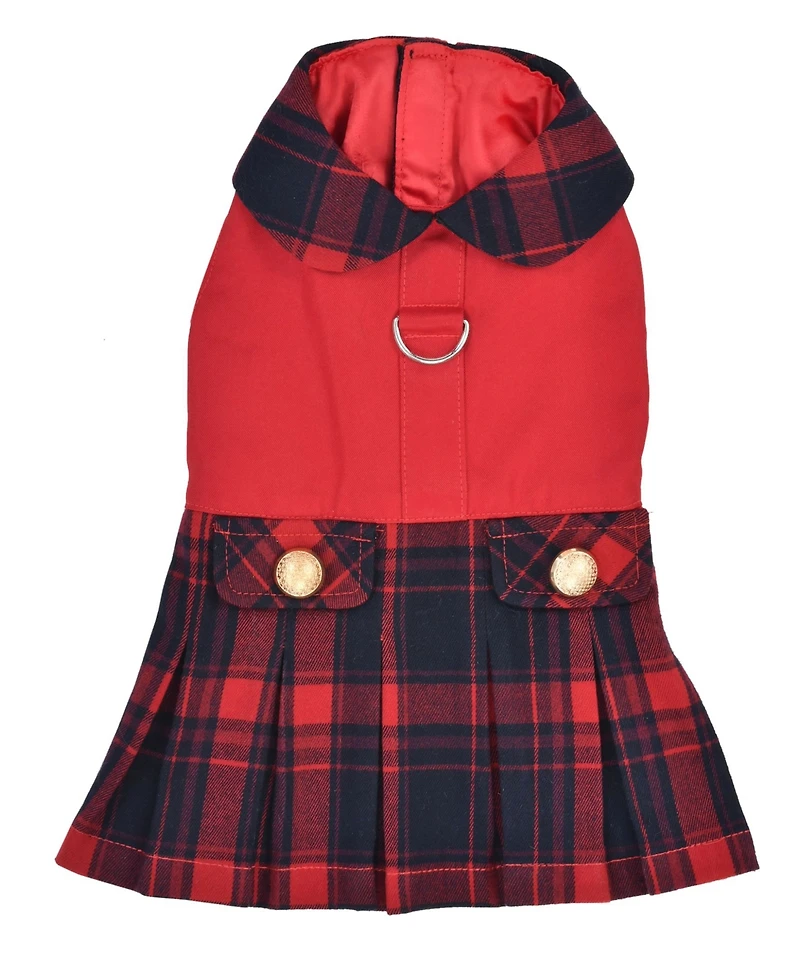 Parisian Pet Scottish Pleated Dress Red Plaid