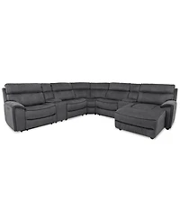 Closeout! Hutchenson 7-Pc. Fabric Chaise Sectional with 3 Power Recliners and 2 Consoles