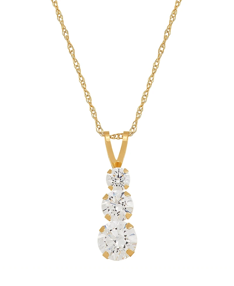 Cubic Zirconia Three Stone Pendant Necklace in 14k Yellow Gold
