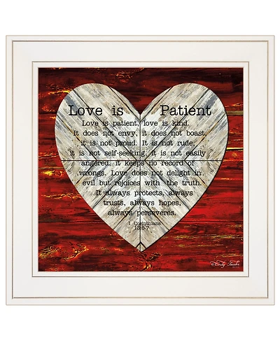 Trendy Decor 4U Love is Patient by Cindy Jacobs, Ready to hang Framed Print, White Frame, 15" x 15"