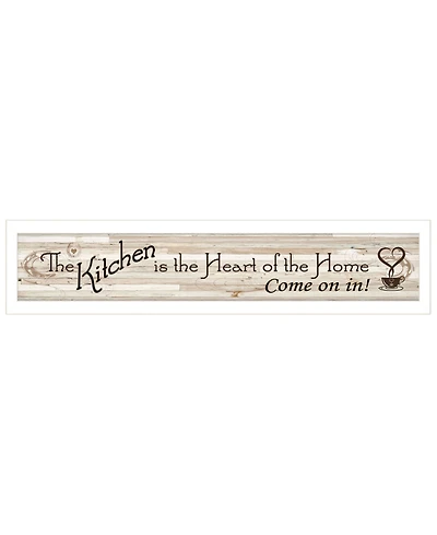 Trendy Decor 4U Kitchen Is The Heart of The Home by Millwork Engineering, Ready to hang Framed Print, White Frame, 32" x 7"