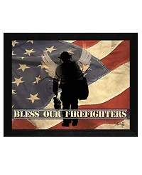 Trendy Decor 4U Bless our Firefighters By Marla Rae, Printed Wall Art, Ready to hang, Black Frame, 18" x 14"