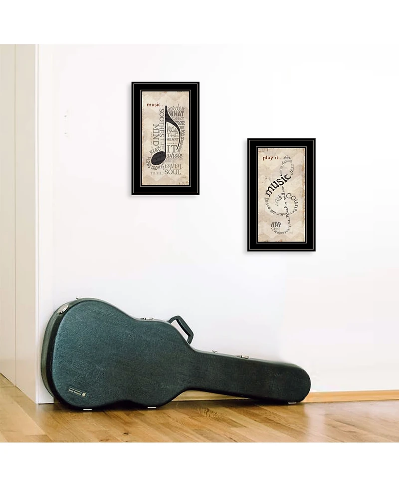 Trendy Decor 4U Music Collection 2-Piece Vignette By Marla Rae, Black Frame, 11" x 21"