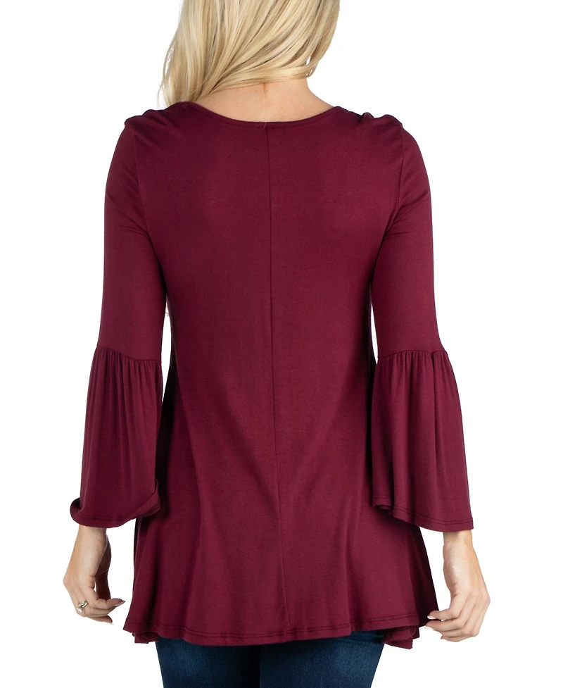 24Seven Comfort Apparel Women Swing High Low Bell Sleeve Tunic Top