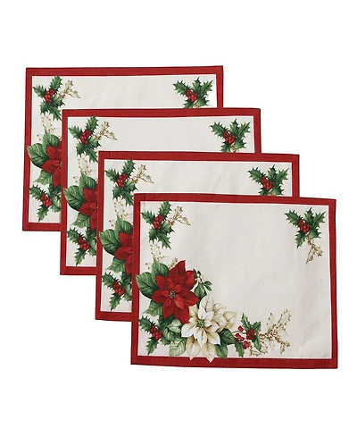 Elrene Red and White Poinsettias Placemat, Set of 4