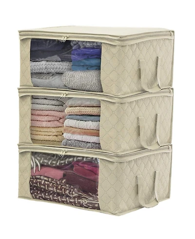 Sorbus 3 Pack Foldable Storage Bag Organizers - Great for Clothes, Blankets, Closets, Bedrooms, and More (Beige)