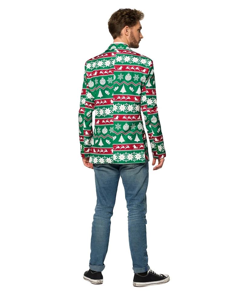 Suitmeister Men's Christmas Blazer - X- Mas Festive Nordic Slim Fit Green White