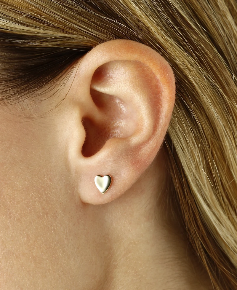 Flat Heart Stud Earrings 14k Yellow Or White Gold