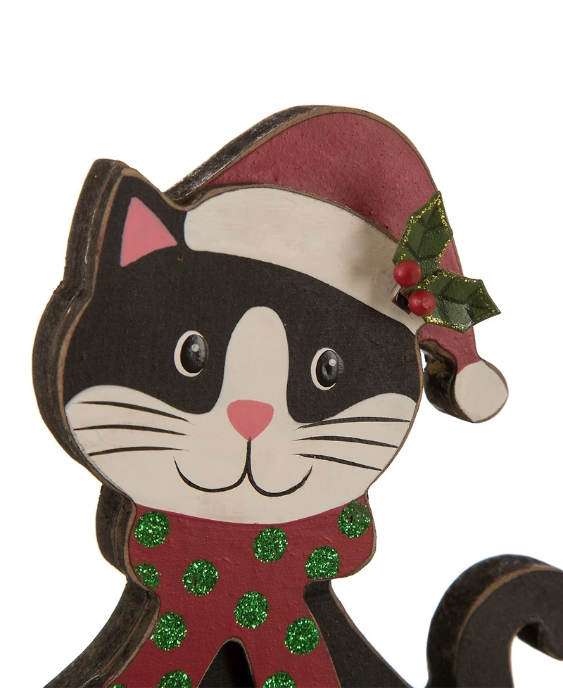 Glitzhome 7.76" H Wooden Cat Stocking Holder