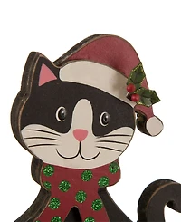 Glitzhome 7.76" H Wooden Cat Stocking Holder